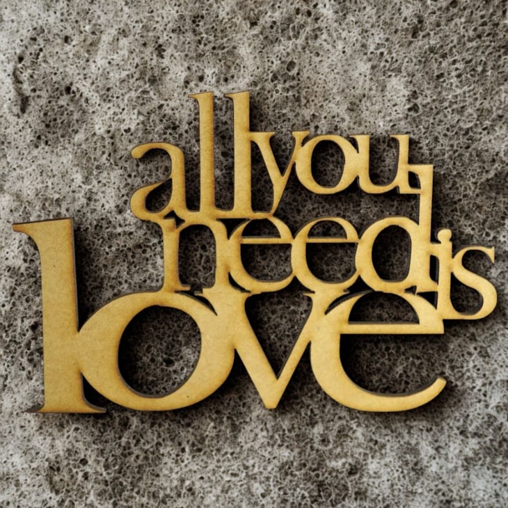 Aplique Frase All You Need Is Love 15X10 Mdf Madeira Cru  Marpax