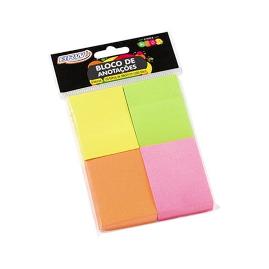 Bloco de Anotações 38x51mm Colorido Neon BRW 04un com 100fls Bloco de Anotações 38x51mm Colorido Neon BRW 04un com 100fls