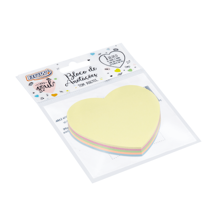 Bloco de Anotações 70x70mm Coração Tom Pastel 100 folhas
