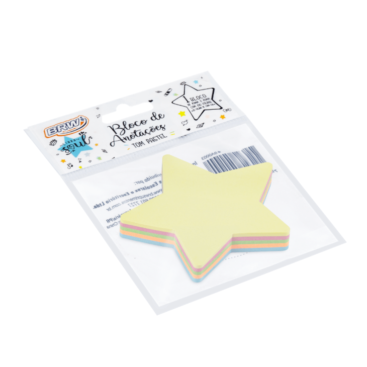 Bloco de Anotações 70x70mm Estrela Tom Pastel 100 folhas