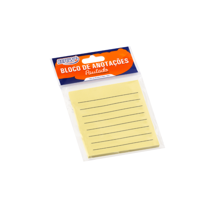 Bloco de Anotações 76x76mm Pautado Amarelo BRW 50 folhas