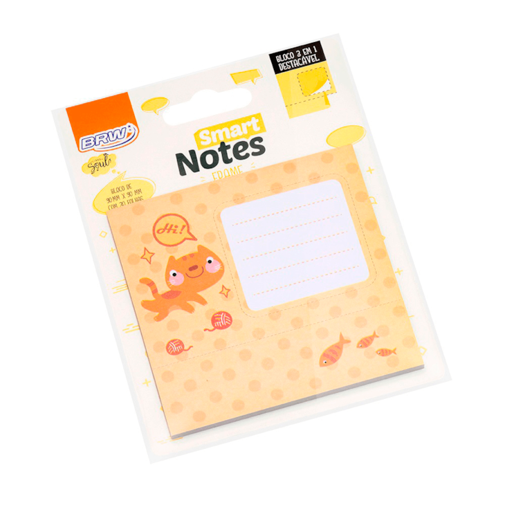 Bloco de Anotações 90x90mm 3 em 1 Destacável Gato 30fls