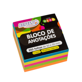 Bloquinho de Anotações 50x50mm Neon 5 Cores BRW 250fls