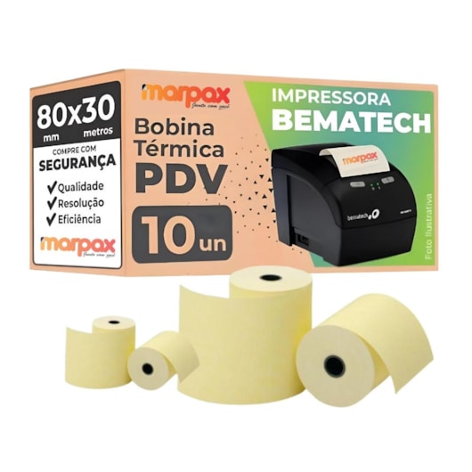 Bobina Térmica 80mmx30m Bematech para PDV Marpax 10un