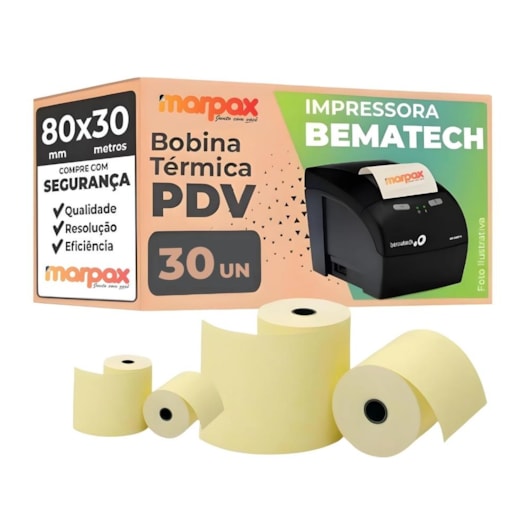 Bobina Térmica 80mmx30m Bematech para PDV Marpax 30un