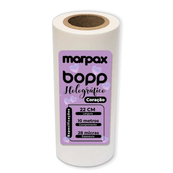 BOPP Holográfico 3D Coração Brilho 22cmx10m Marpax 01un