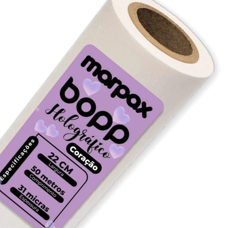 BOPP Holográfico 3D Coração Brilho 22cmx50M Marpax 01un