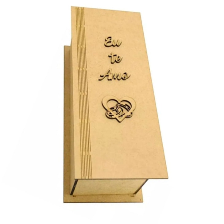 Caixa para Mini Vinho Tampa Dobravel Eu Te Amo MDF Marpax