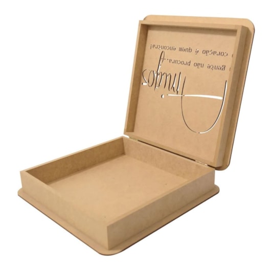 Caixa Quadrada Com Dobradica Frase Amigos 22,5X22,5X5,5 Mdf Madeira Marpax