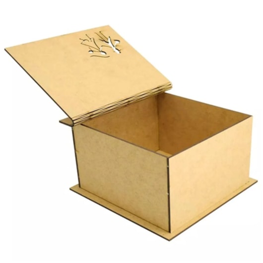 Caixa Quadrada Tampa Dobravel Casal Noivos 20X20X10 Laser Mdf Madeira Marpax