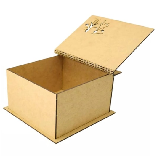 Caixa Quadrada Tampa Dobravel Casal Noivos 20X20X10 Laser Mdf Madeira Marpax