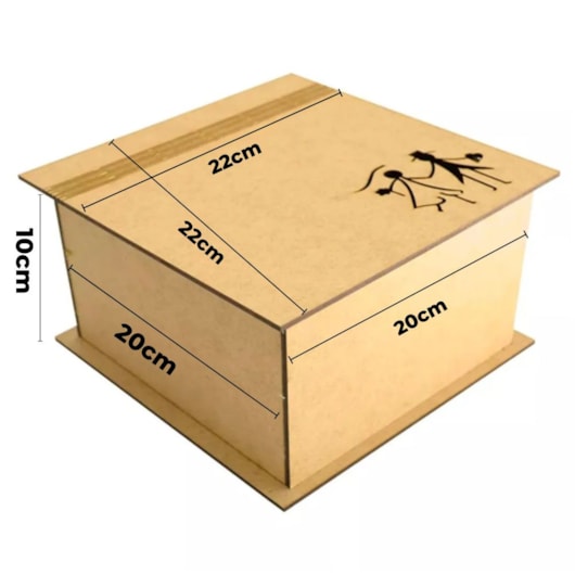 Caixa Quadrada Tampa Dobravel Casal Noivos 20X20X10 Laser Mdf Madeira Marpax