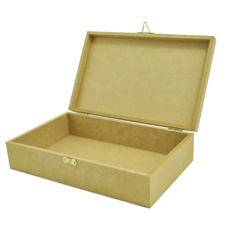 Caixa Retangular Com Fecho E Dobradica 25X16X6 Mdf Madeira Marpax