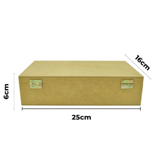 Caixa Retangular Com Fecho E Dobradica 25X16X6 Mdf Madeira Marpax