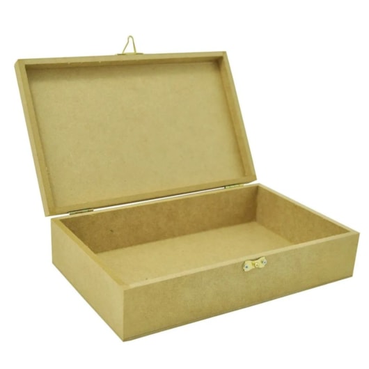 Caixa Retangular Com Fecho E Dobradica 25X16X6 Mdf Madeira Marpax