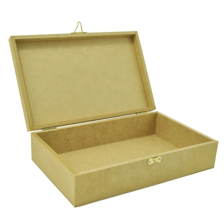 Caixa Retangular Com Fecho E Dobradica 25X16X6 Mdf Madeira Marpax