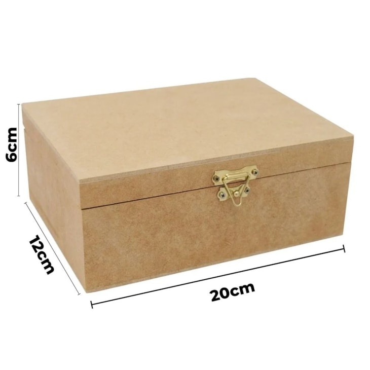 Caixa Retangular Dobradica Fecho 20x12x6 MDF Madeira Marpax
