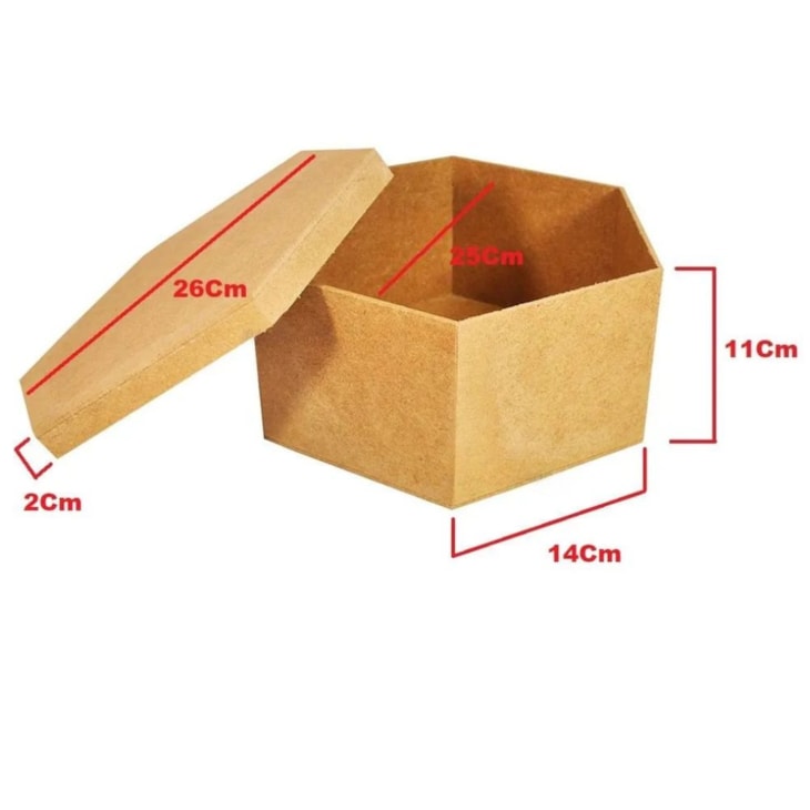 Caixa Sextavada Tampa Sapato 25x11 MDF Madeira Marpax 01un