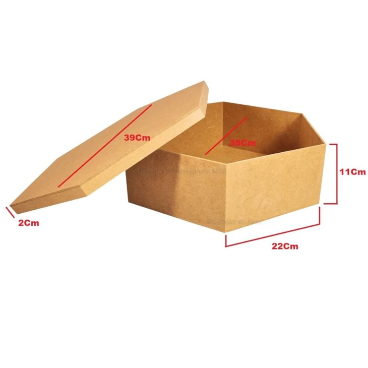Caixa Sextavada Tampa Sapato 38x11 MDF Madeira Marpax 01un