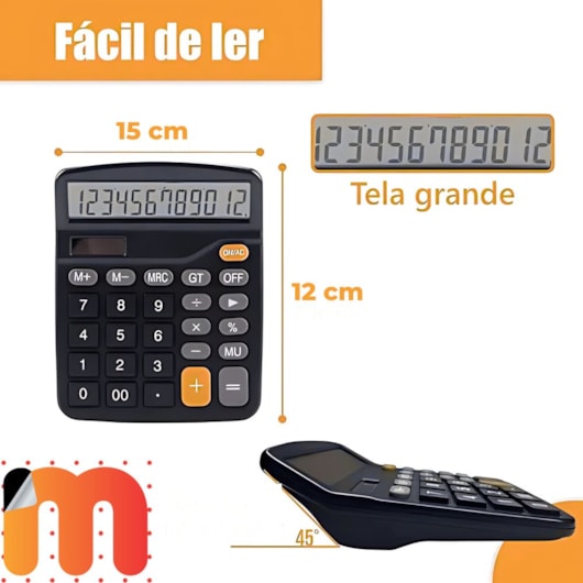 Calculadora Grande de Mesa Preto 15x12cm com 12 dígitos