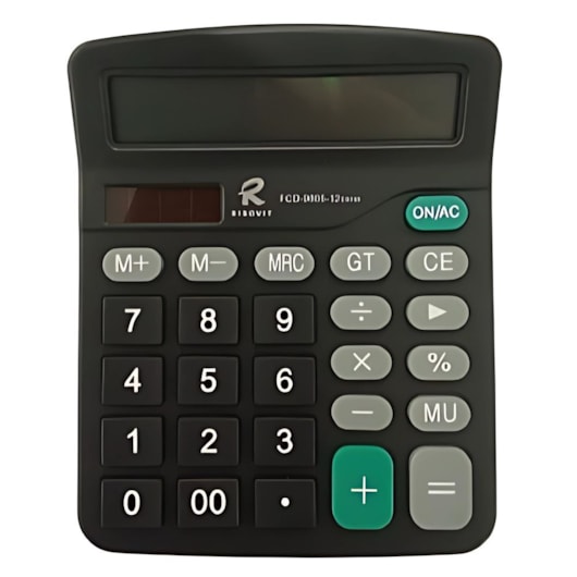 Calculadora Grande de Mesa Preto 15x12cm com 12 dígitos