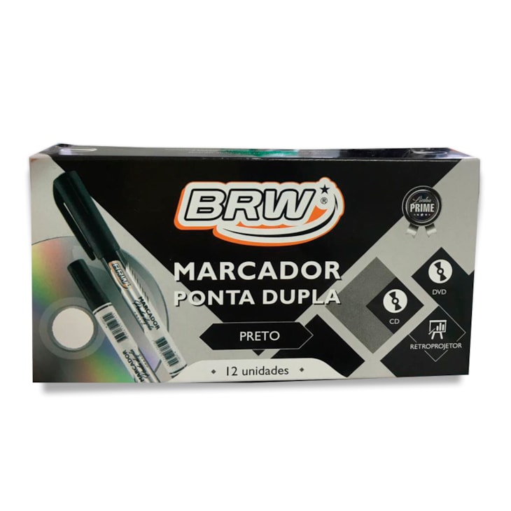 Caneta para CD DVD Retroprojetor Ponta Dupla Preto BRW 12un