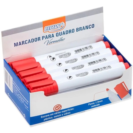 Caneta para Quadro Branco Vermelho ponta redonda BRW 12un Caneta para Quadro Branco Vermelho ponta redonda BRW 12un