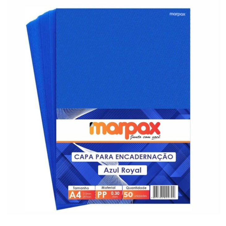 Capa para Encadernação A4 Azul Royal PP 0,30 Marpax 50un