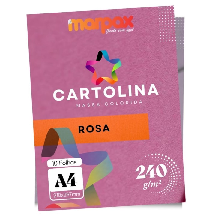 Cartolina 240g A4 210x297mm Cor Rosa Marpax Pacote com 10fls