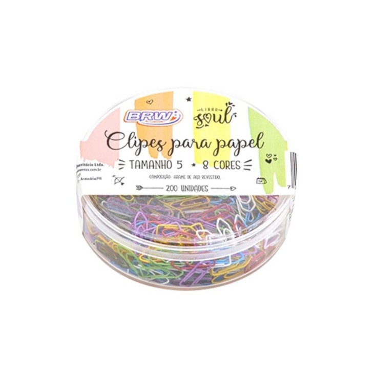 Clips de Papel Colorido 8 cores nº 5 BRW com 200 unidades