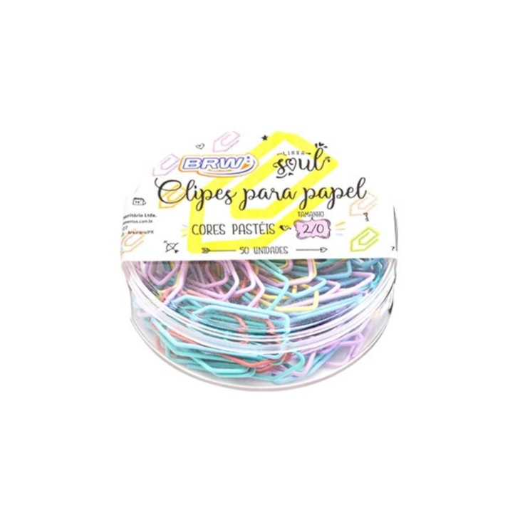 Clips de Papel Metálico Tons Pastéis Nº 2.0 BRW Cx com 50un