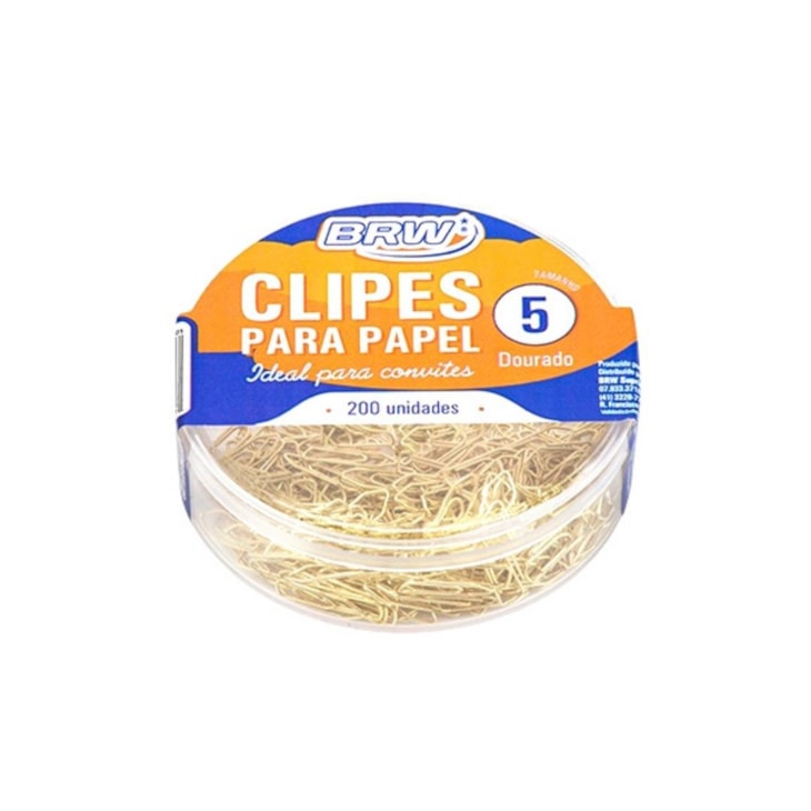 Clips de Papel Mini Dourado Prata Nº 5 1,3cm BRW com 200un