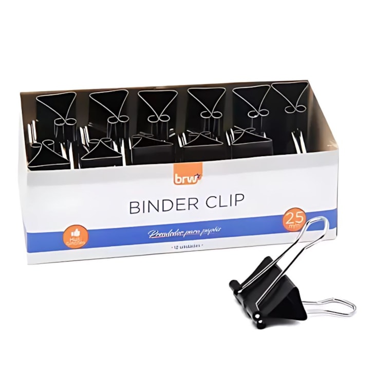 Clips para Papel Binder BRW Preto 25mm 12 Und