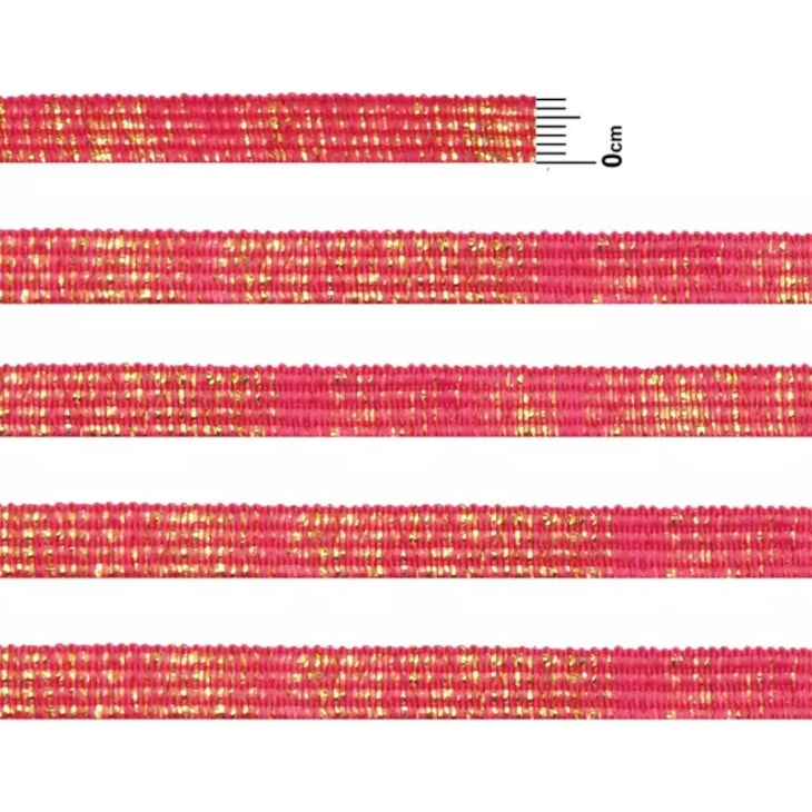 Elástico Chato Metalizado 7mm Pink com Ouro Marpax com 10m