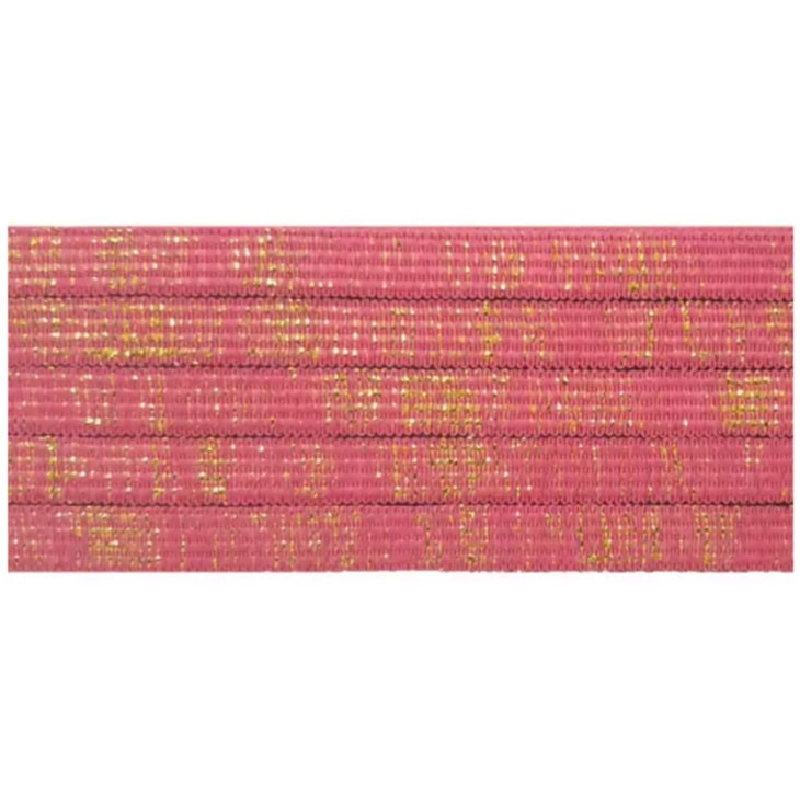 Elástico Chato Metalizado 7mm Pink com Ouro Marpax com 10m