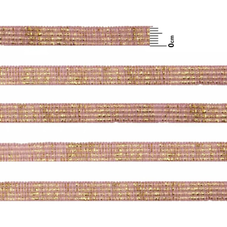 Elástico Chato Metalizado 7mm Rosa Bebê com Ouro Marpax 10m