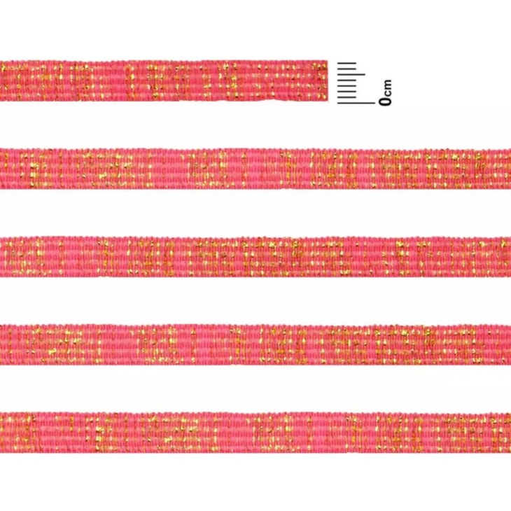 Elástico Chato Metalizado 7mm Rosa Cit. com Ouro Marpax 10m
