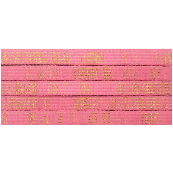 Elástico Chato Metalizado 7mm Rosa Cit. com Ouro Marpax 10m