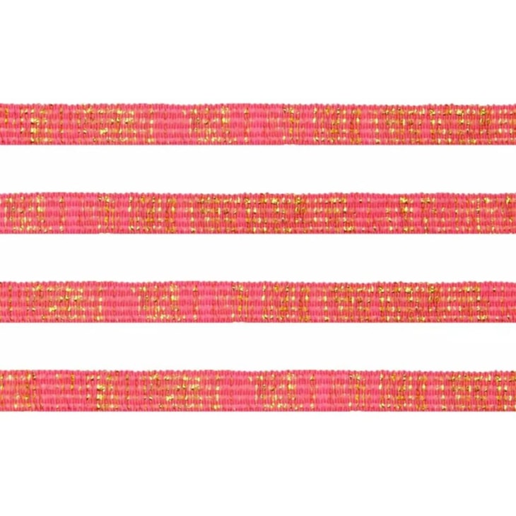 Elástico Chato Metalizado 7mm Rosa Cit. com Ouro Marpax 10m