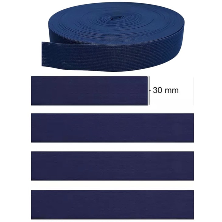 Elástico Grosso 3cm Chato Azul Marinho Marpax rolo com 25m
