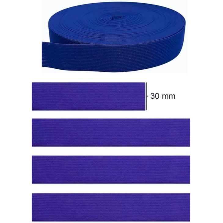 Elástico Grosso 3cm Chato Azul Royal Marpax rolo com 25m
