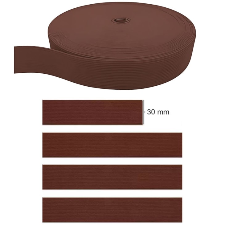Elástico Grosso 3cm Chato Marrom Liso Marpax rolo com 25m
