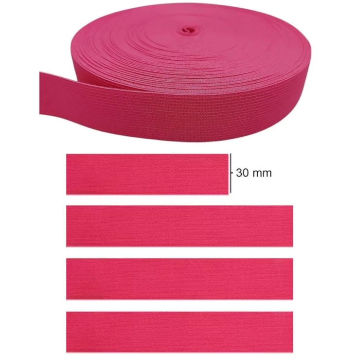 Elástico Grosso 3cm Chato Rosa Pink Marpax rolo com 25m