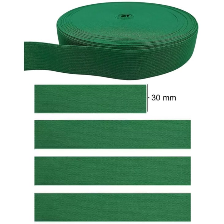 Elástico Grosso 3cm Chato Verde Bandeira Marpax com 25m