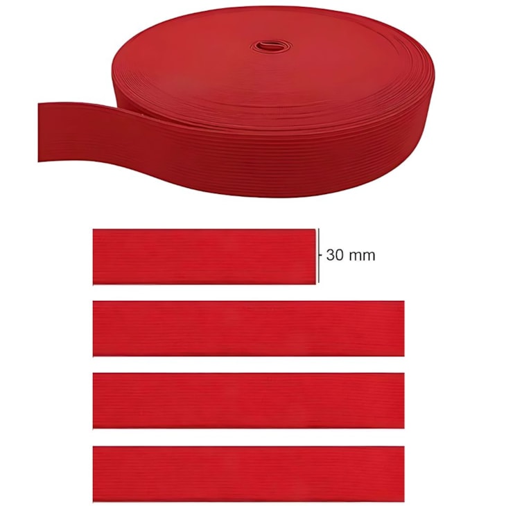 Elástico Grosso 3cm Chato Vermelho Marpax rolo com 25m