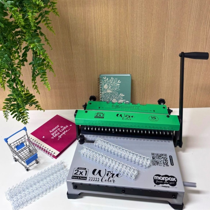 Encadernadora Wire Color Verde Conjugada 2X1 15fls Marpax