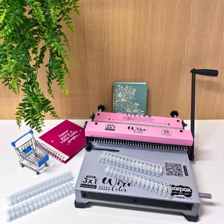 Encadernadora Wire-o Color 3X1 Rosa Furo Quadrado Marpax