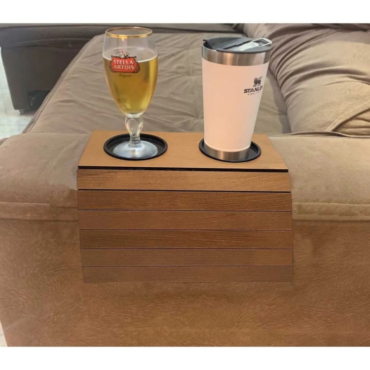 Esteira Braço de Sofa com Porta Copos Marrom MDF Marpax