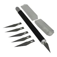 Estilete de Precisão Cabo Plástico Preto 5 Laminas Reposição
