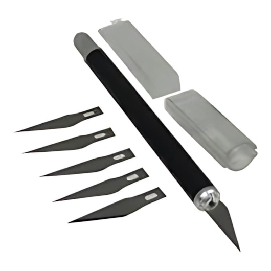 Estilete de Precisão Cabo Plástico Preto 5 Laminas Reposição